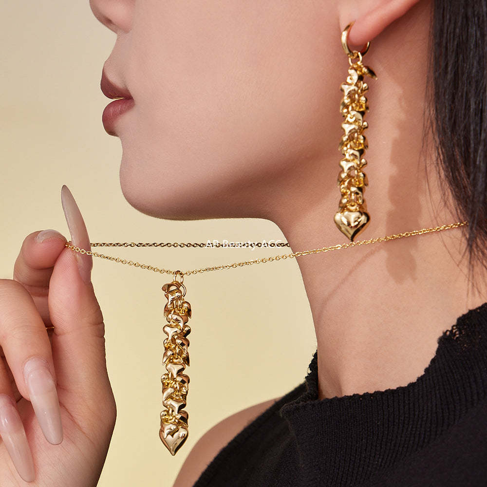 D관 - 스테인리스 스틸 하트 핸드메이드 18K 도금 목걸이 귀걸이 [TXP480] 25.11-4