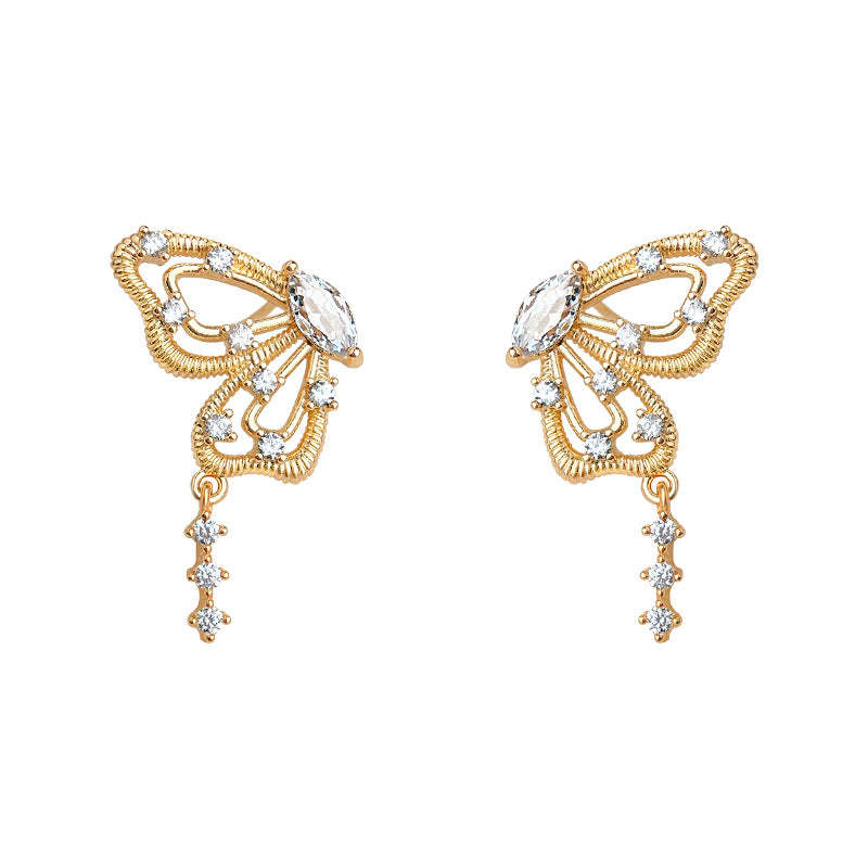 C관 - 큐빅 14K 도금 나비 925 은침 귀걸이 [6834] 25.09-4