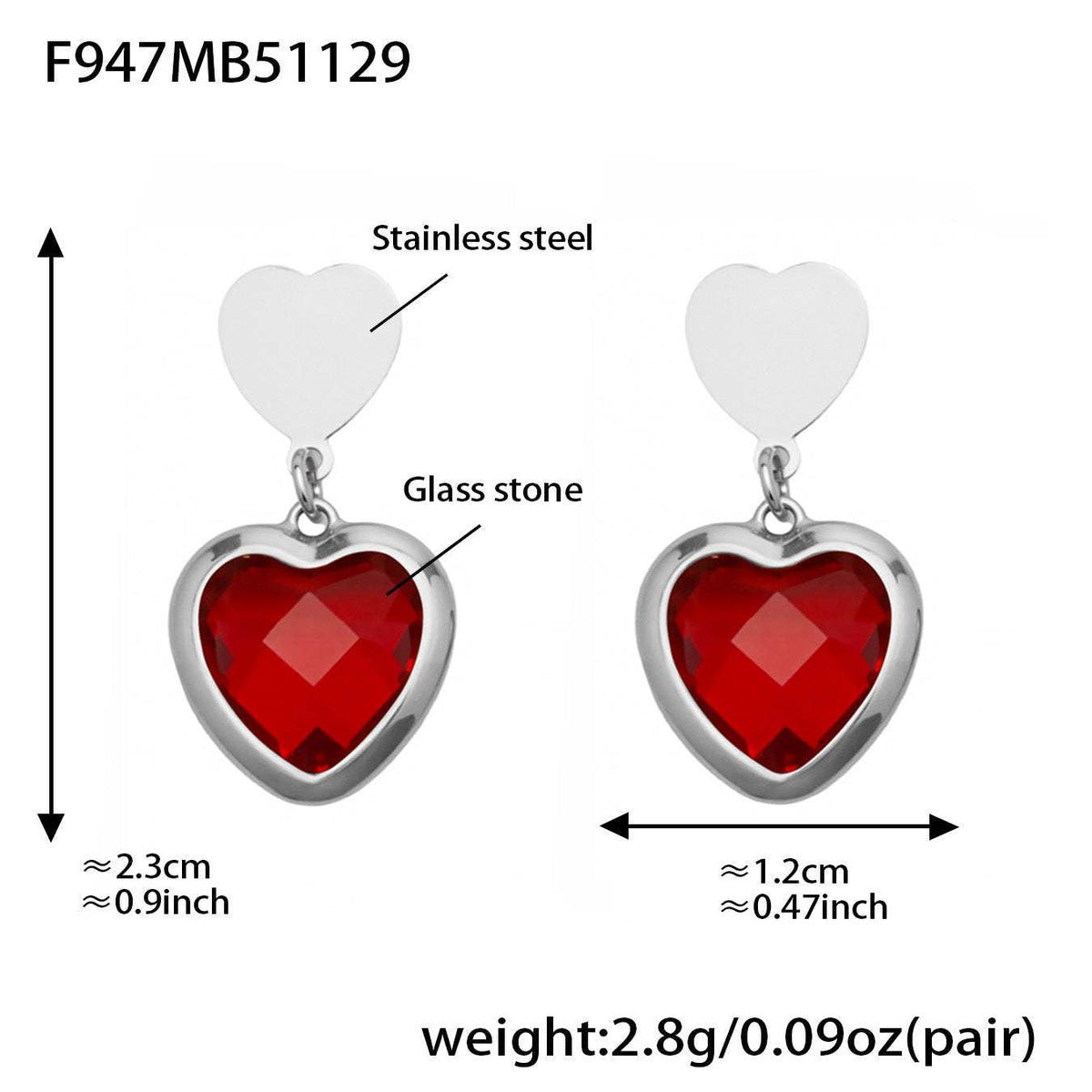 D관 - 스테인리스 스틸 하트 글라스 스톤 큐빅 18K도금 귀걸이 목걸이 [TXF507] 25.12-1