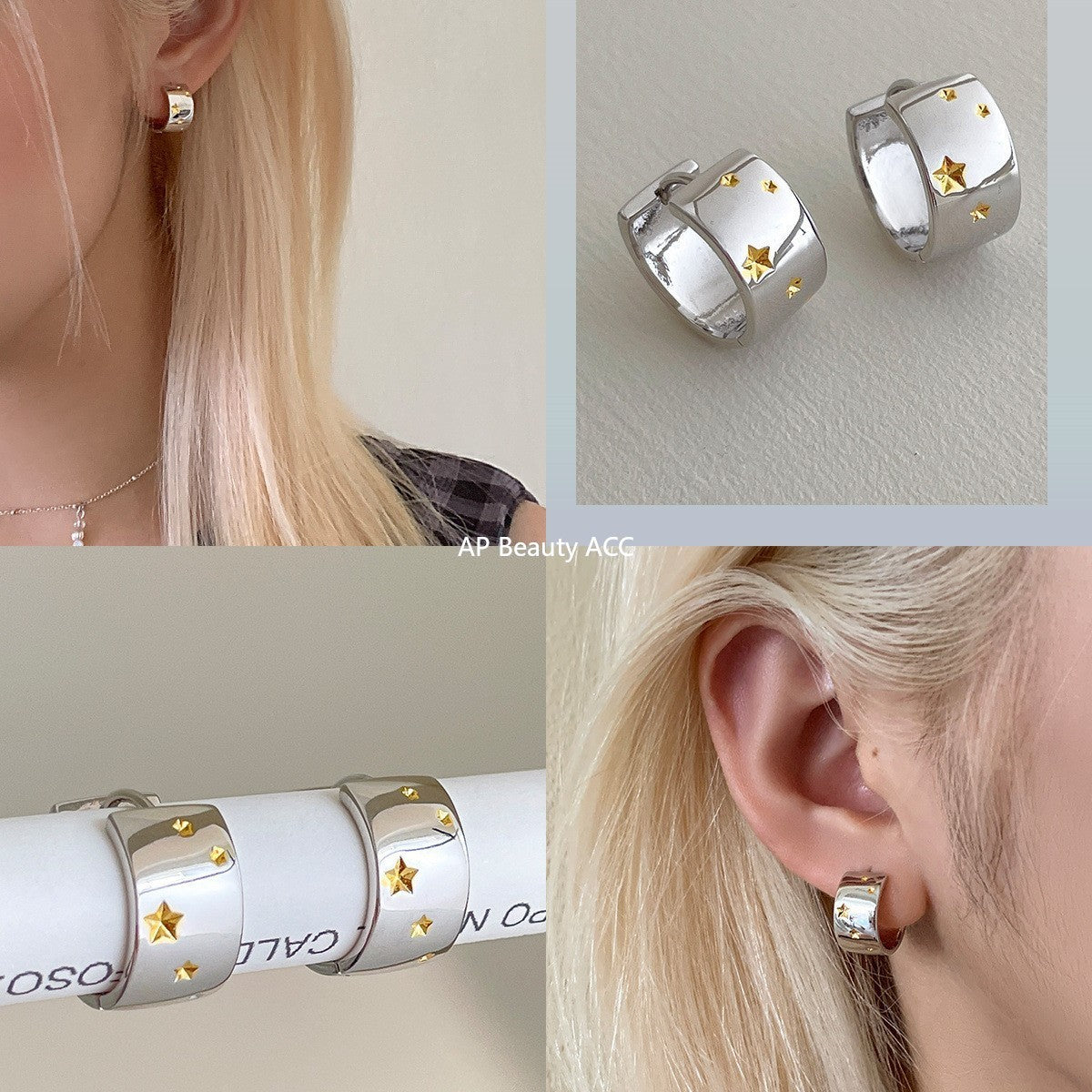 A관 - 925 은침 투톤 별 와이드 링 귀걸이 [EH-4166] 25.10-2