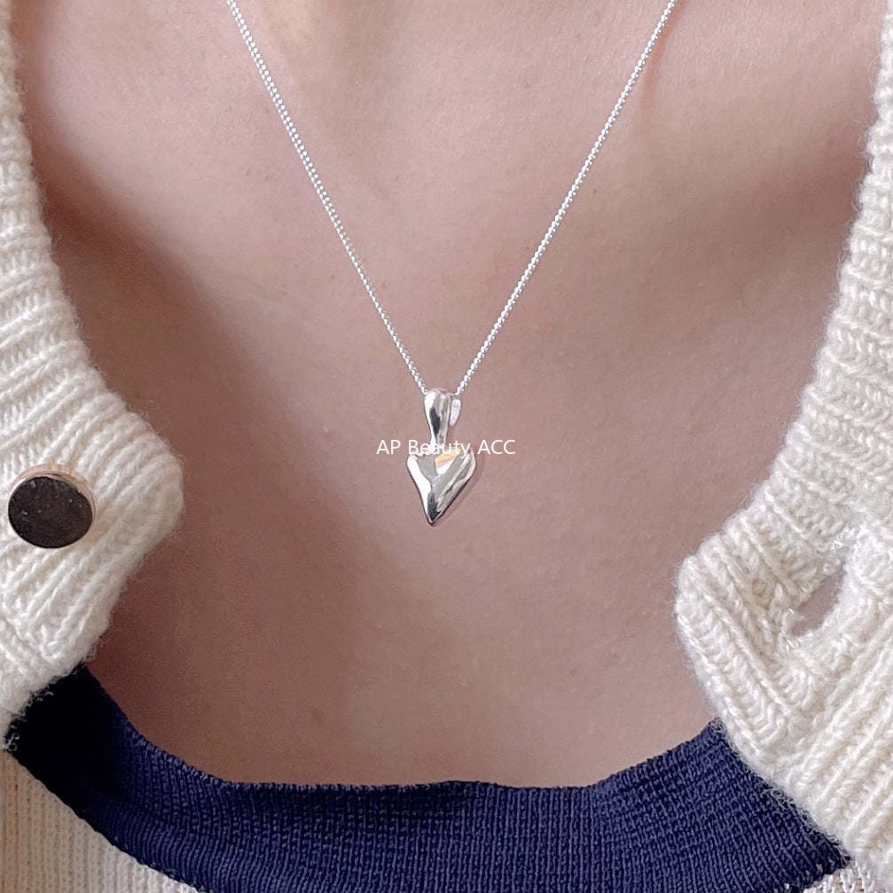 F관 - 925 실버 비정형 하트 펜던트 목걸이 [B1195] 25.12-2