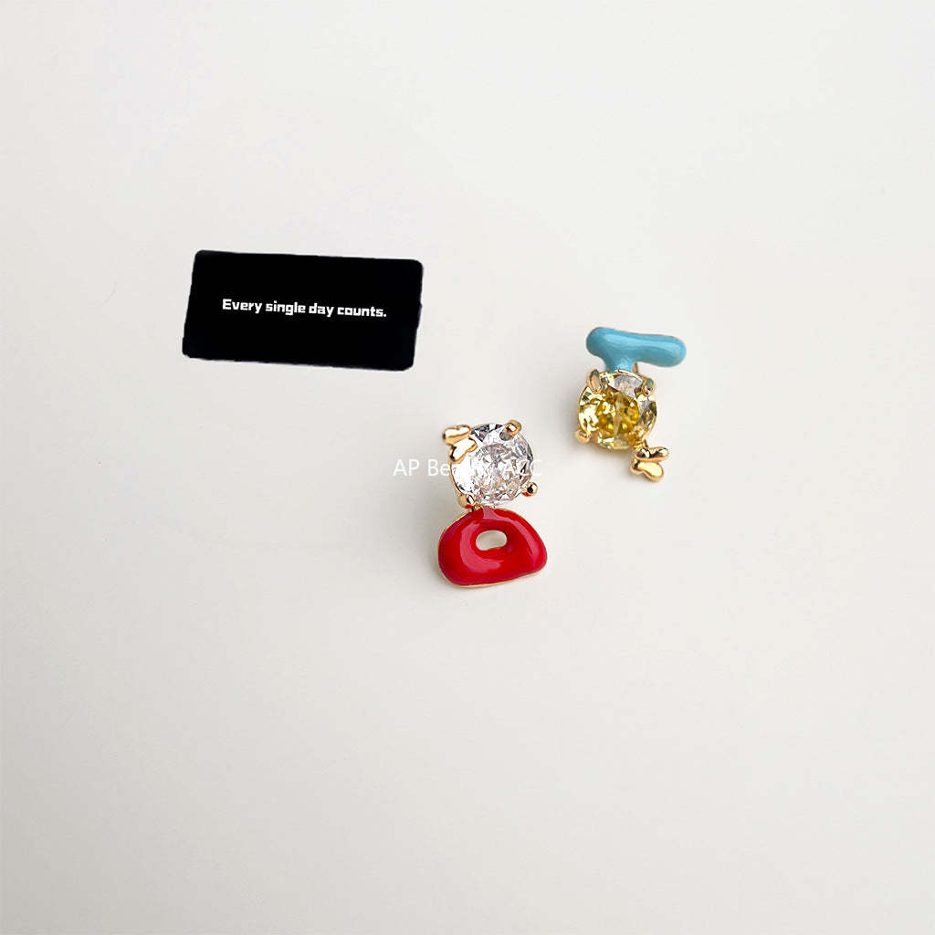 C관 - 언밸런스 에나멜 코팅 14K 도금 은침 미니 귀걸이 [5671] 25.03-1