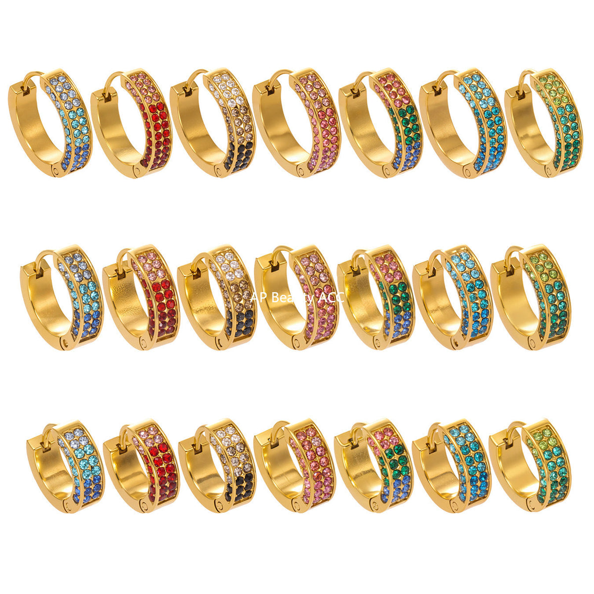 D관 - 스테인리스 컬러 큐빅 18K 도금 후프 링 귀걸이 [F930] 25.11-2