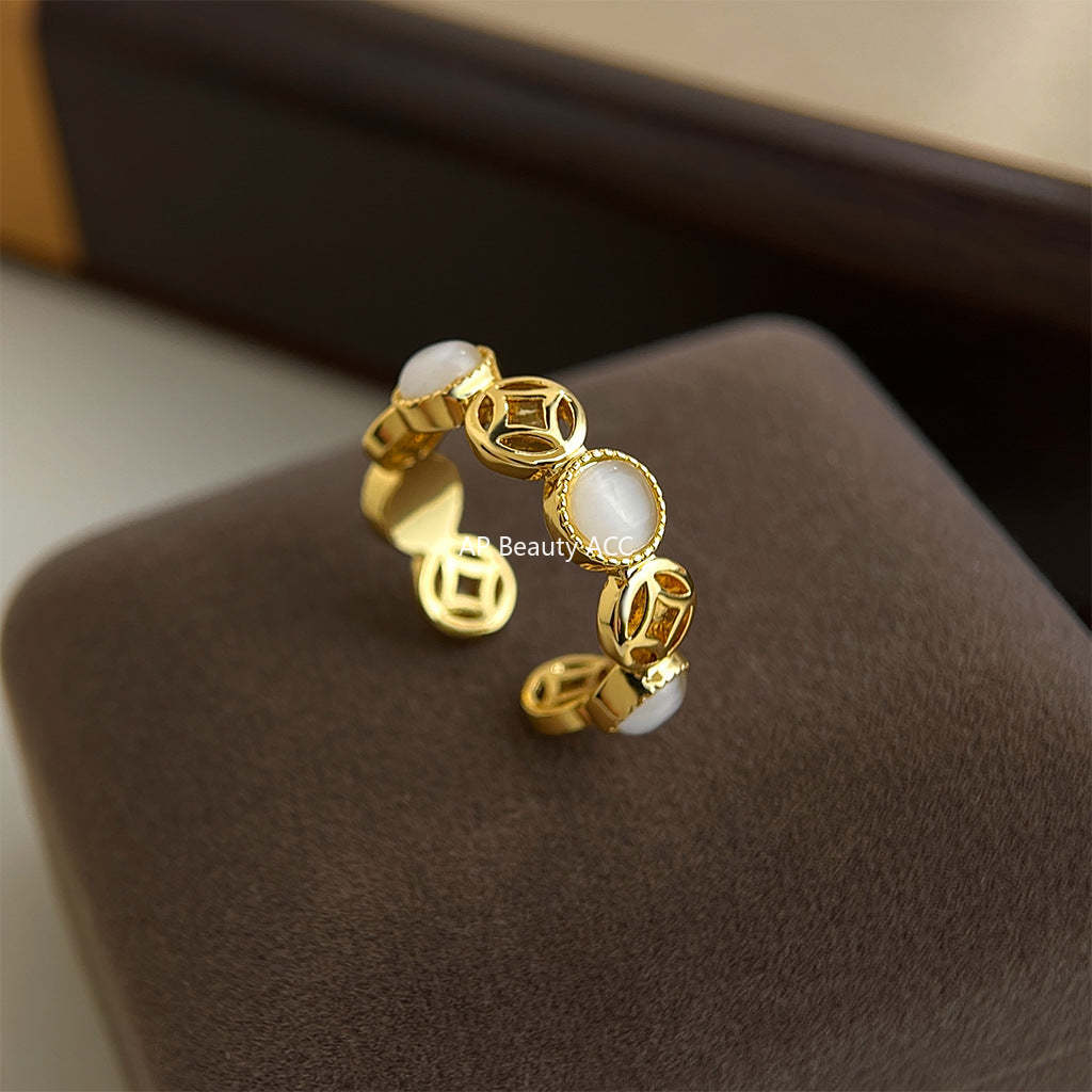 C관 - 18K 도금 글라스 묘안석 오픈형 반지 [7241] 25.12-3