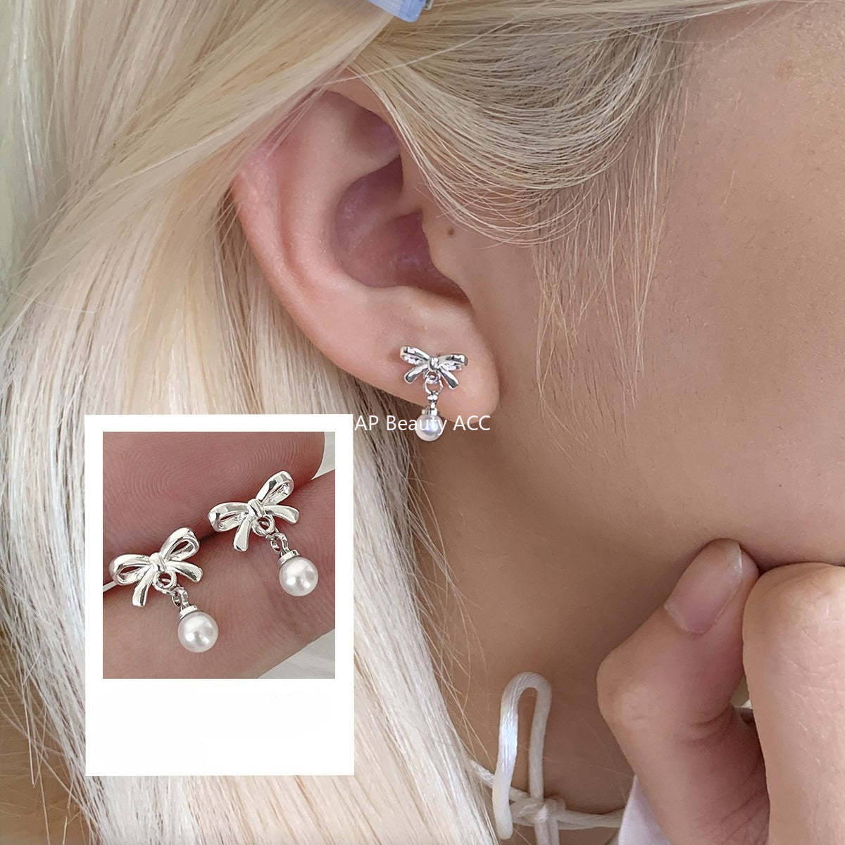 A관 - 소형 리본 925 은침 진주 귀걸이 [EH-4319] 25.12-3