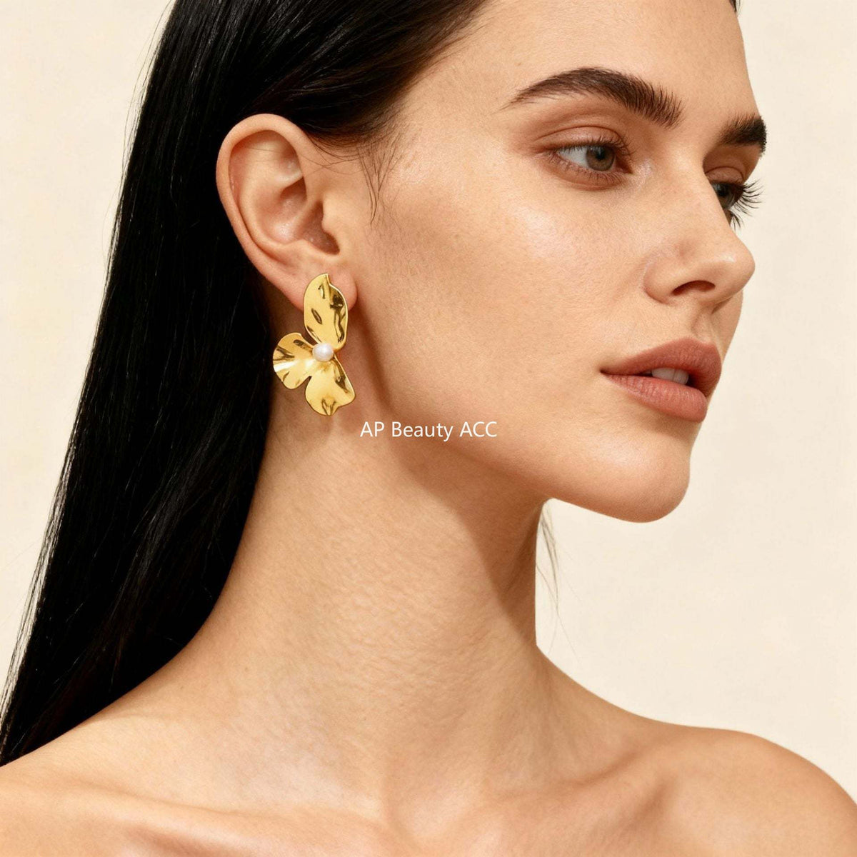 D관 - 스테인리스 스틸 자개 진주 플라워 디자인 귀걸이 [F312] 25.12-1