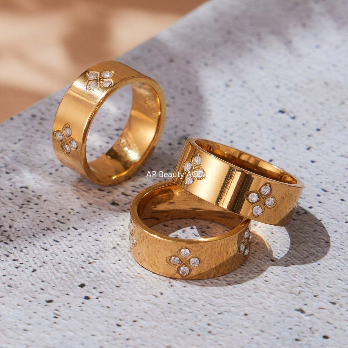 D관 - 플라워 큐빅 스테인리스 스틸 18K 골드 도금 반지 [A103] 25.09-4