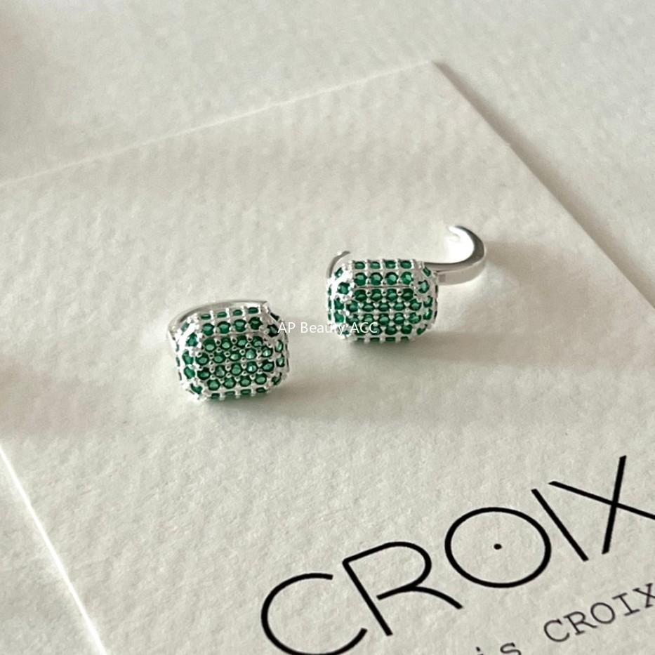 F관 - 925 실버 스퀘어 풀 큐빅 귀걸이 [C1028] 25.11-2