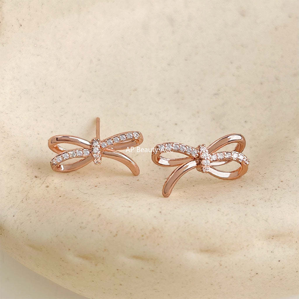 C관 - 18K 도금 큐빅 리본 귀걸이 [5521-5522] 25.02-3