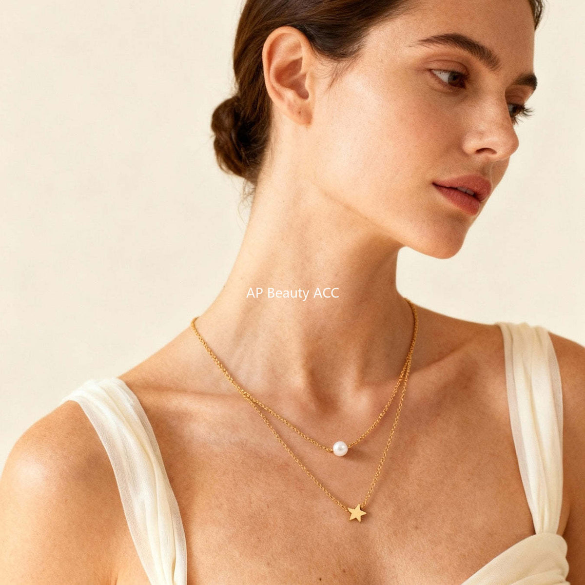 D관 - 스테인리스 스틸 18K 도금 별 진주 더블 레이어 목걸이 [P001] 25.12-1