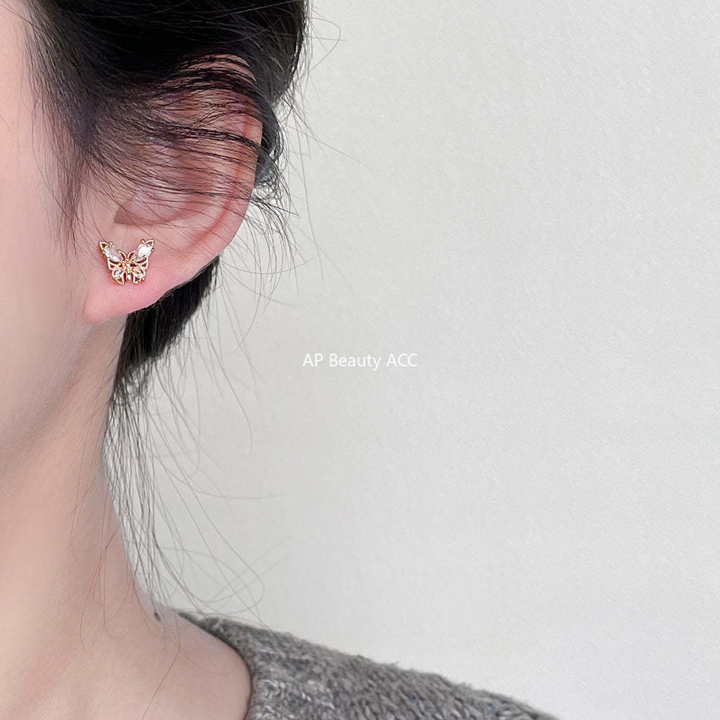C관 - 미니 큐빅 로즈 골드 도금 나비 귀걸이 숲 속 스타일 귀걸이 [3846] 24.04-2
