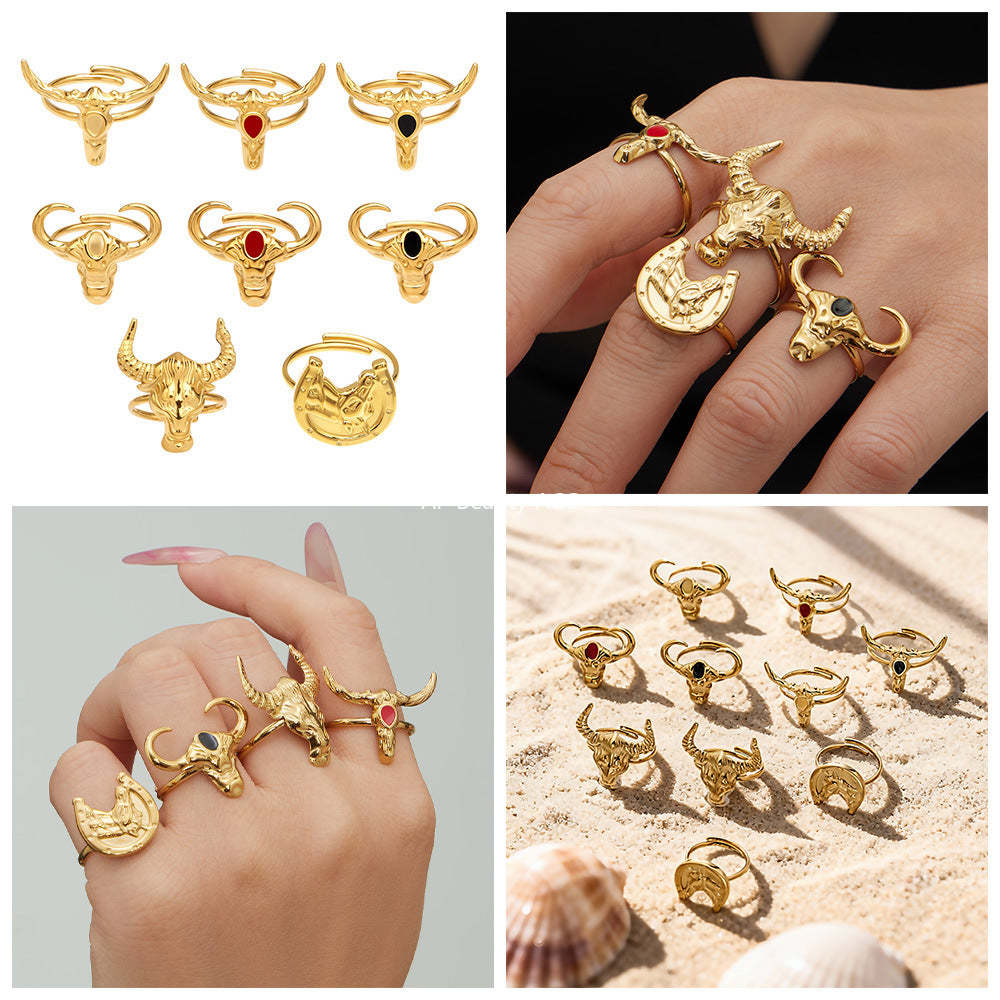 D관 - 스테인리스 스틸 18K 도금 황소 디자인 오픈형 반지 [A668-A689-A670] 25.12-3