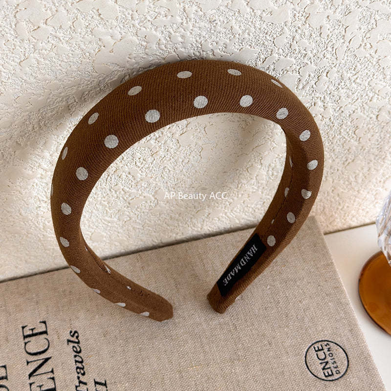 E관 - 브라운 도트 패브릭 스펀지 머리띠 [27498] 25.09-4