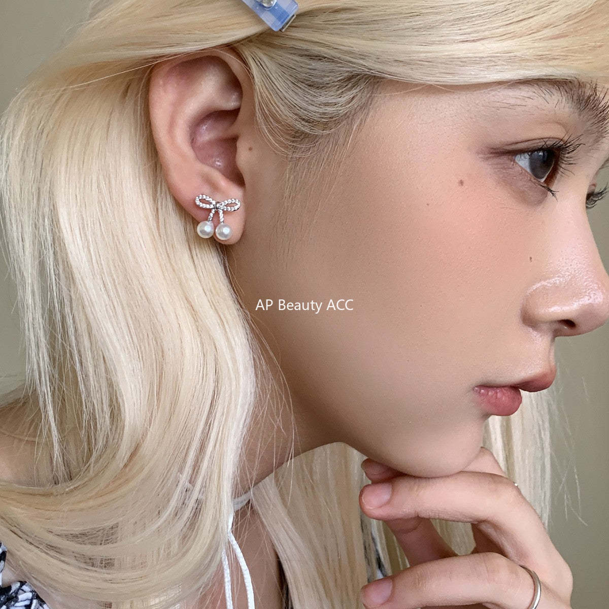 A관 - 큐빅 리본 진주 925 은침 귀걸이 [EH-4279] 25.12-2