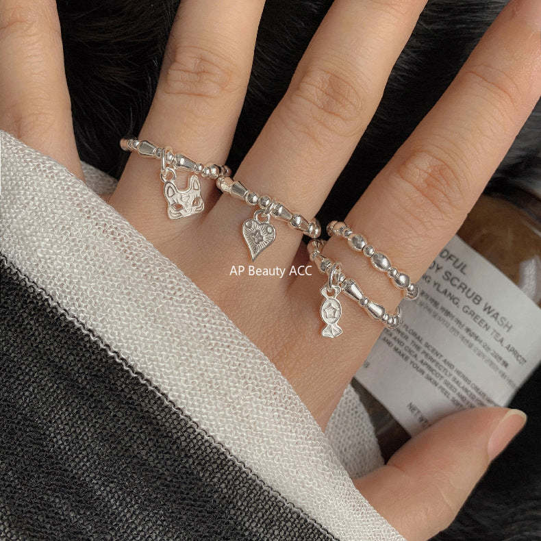 A관 - 클로버 십자가 하트 코끼리 미니 펜던트 925실버 비즈 반지 [RC] 25.11-4