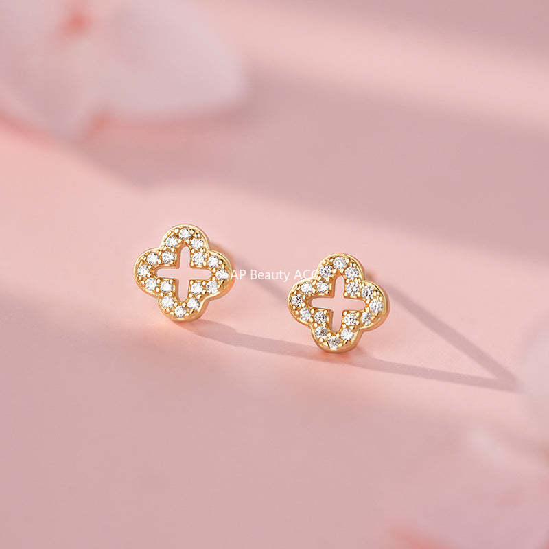 B관 - 999 실버 네잎클로버 디자인 큐빅 귀걸이 [YC7533E] 25.11-3