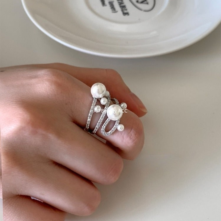 A관 - 빈티지 진주 레이어 큐빅 오픈형 반지 [JZ-0728] 25.11-1