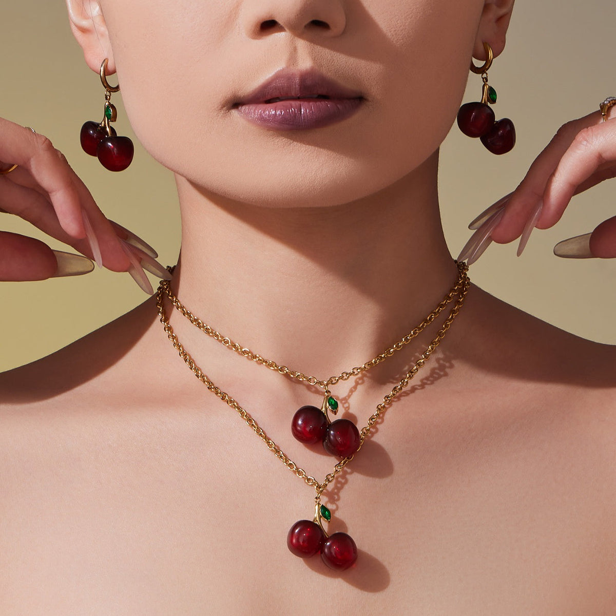 D관 - 스테인리스 스틸 레진 체리 펜던트 목걸이 귀걸이 [TXF427] 25.10-2