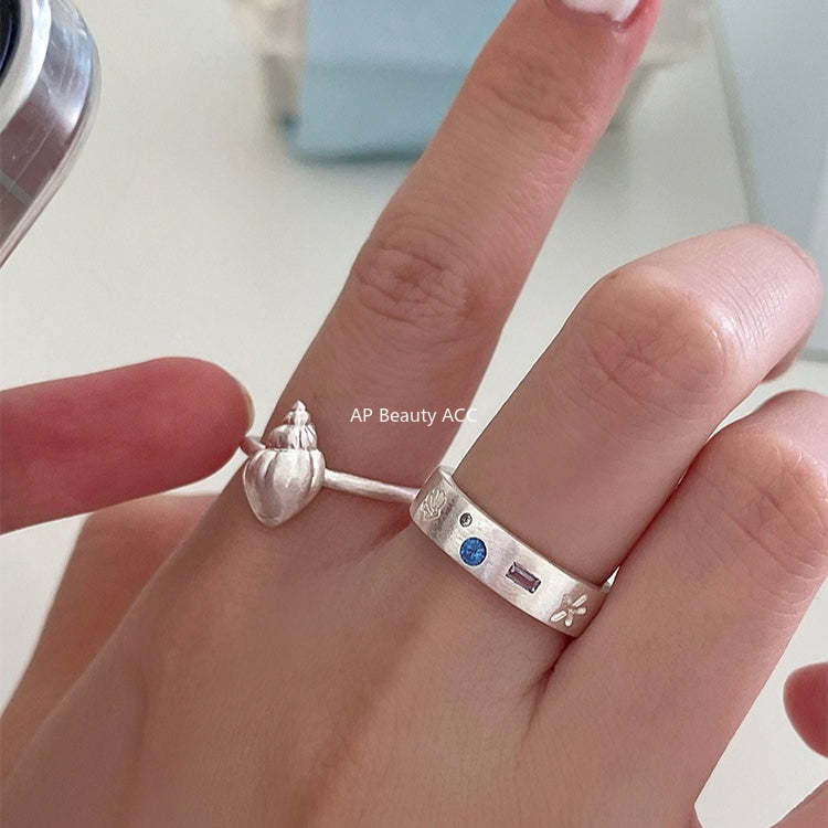 A관 - 925 실버 조개 디자인 샌딩 오픈형 반지 [JZ-0714] 25.10-5