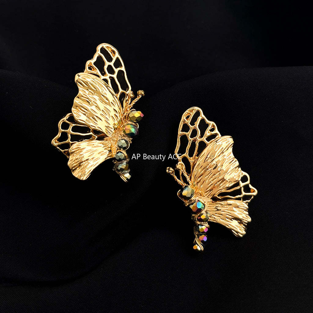 C관 - 14K 도금 핸드메이드 글래스 비즈 나비 귀걸이 [5496] 25.02-1
