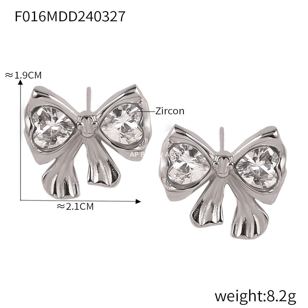 D관 - 주름 큐빅 리본 스테인리스 스틸 18K 도금 귀걸이 [F1192] 25.01-1