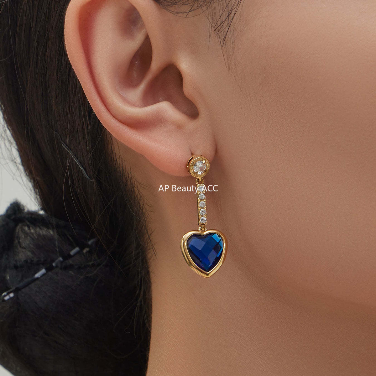 D관 - 스테인리스 스틸 하트 글라스 스톤 큐빅 18K도금 귀걸이 목걸이 [TXF507] 25.12-1