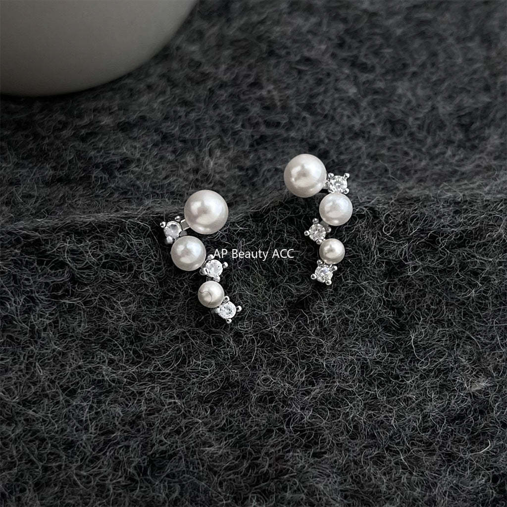 C관 - 925 은침 진주 큐빅 비정형 귀걸이 [7201] 25.12-1