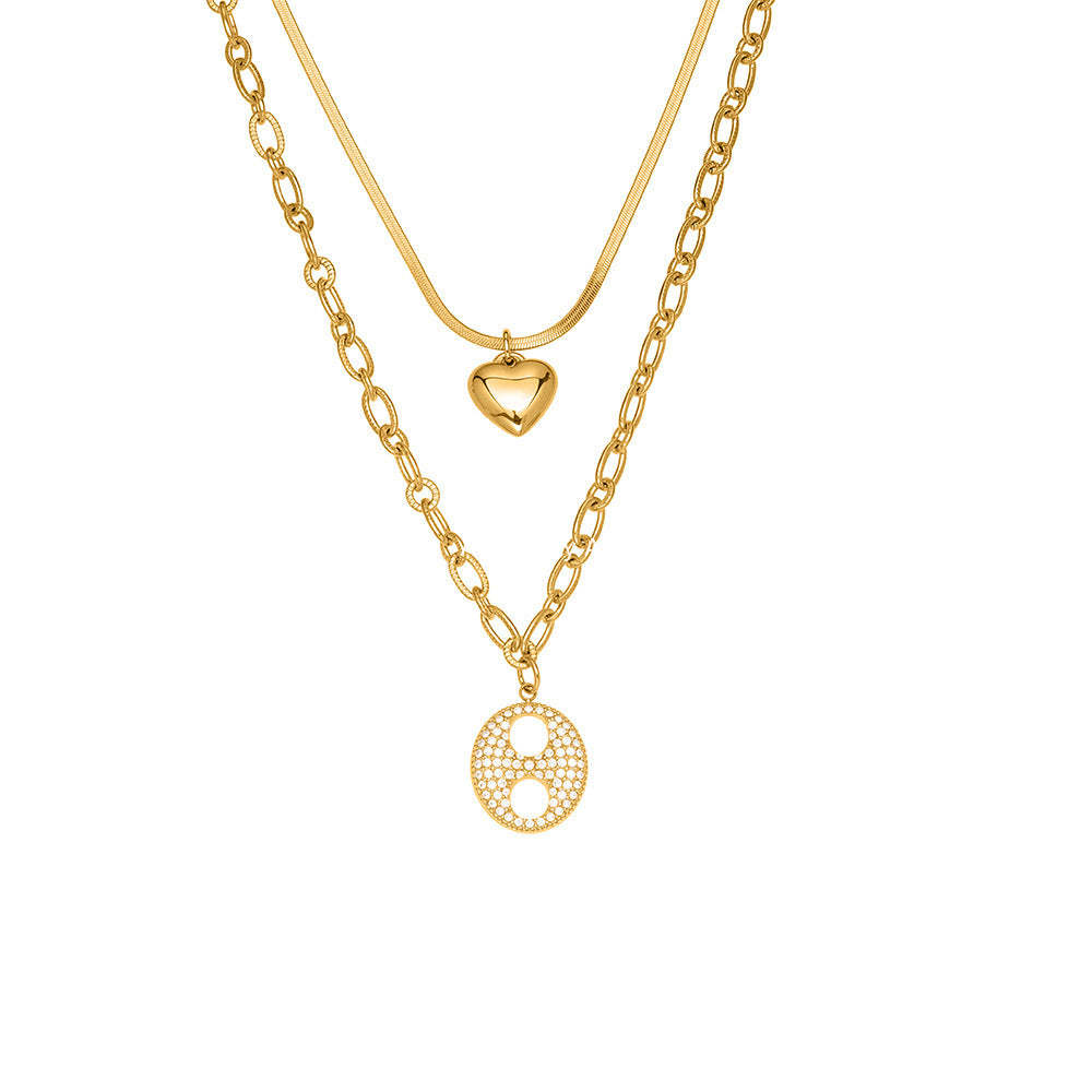 D관 - 더블 레이어 하트 큐빅 18K 도금 스테인리스 목걸이 [P100] 25.11-3