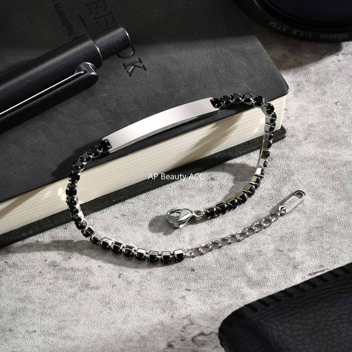 G관 - 스테인리스 스틸 블랙 큐빅 체인 플레이트 팔찌 [BR-2709] 25.12-2