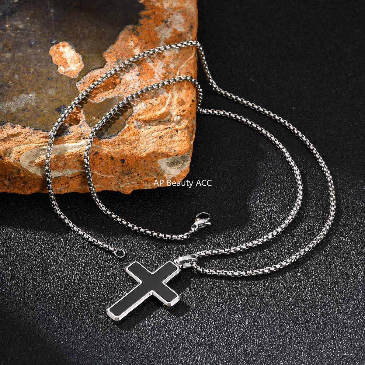 G관 - 스테인리스 스틸 십자가 터키석 호안석 펜던트 목걸이 [PN-2224] 25.12-2