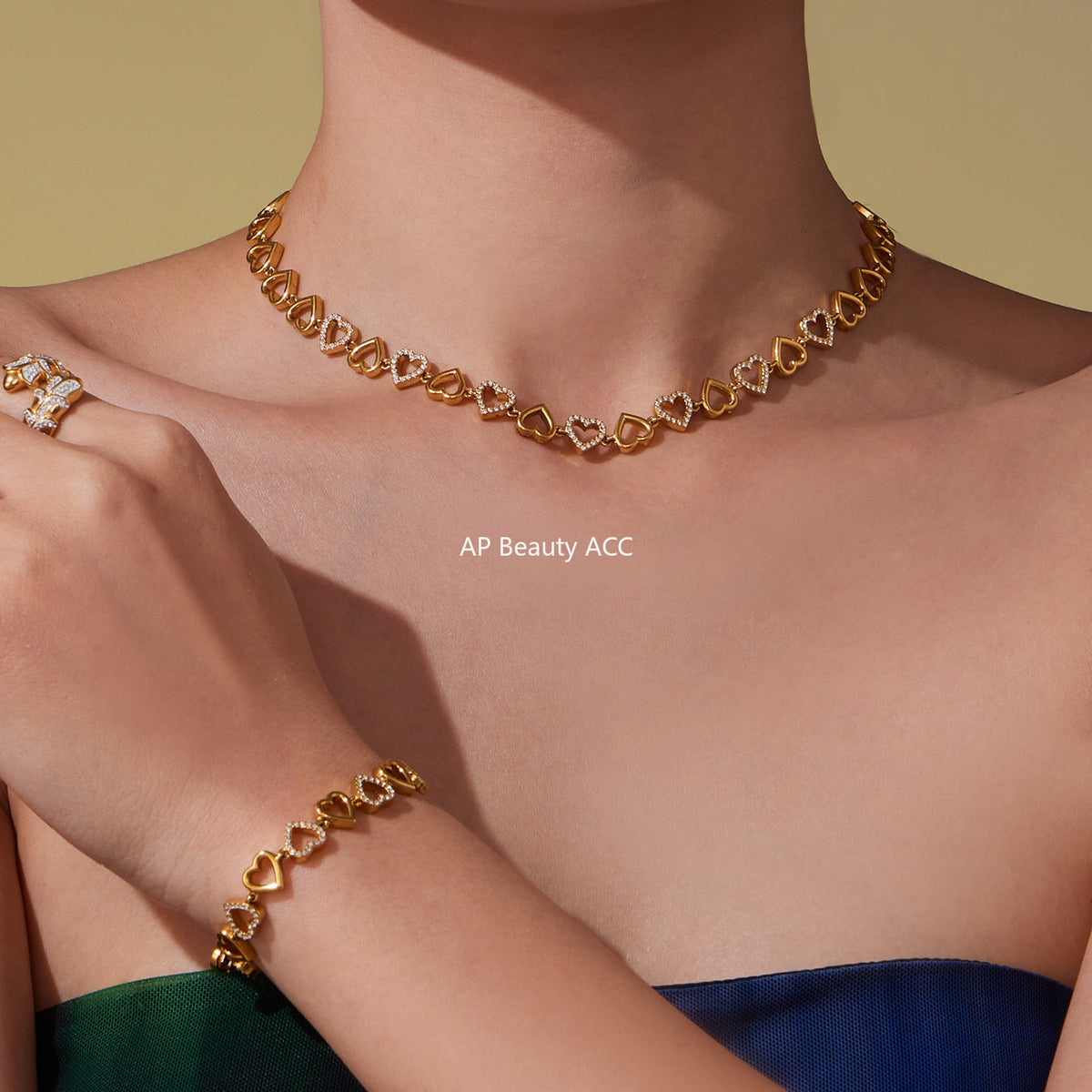 D관 - 18K 골드 도금 스테인리스 스틸 하트 큐빅 핸드메이드 체인 목걸이 팔찌 [TXP417] 25.10-1