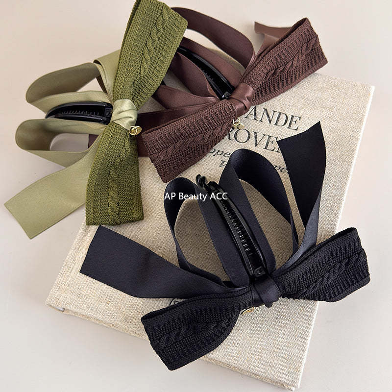 E관 - 레트로 니트 리본 대형 집게핀 [27638] 25.11-1