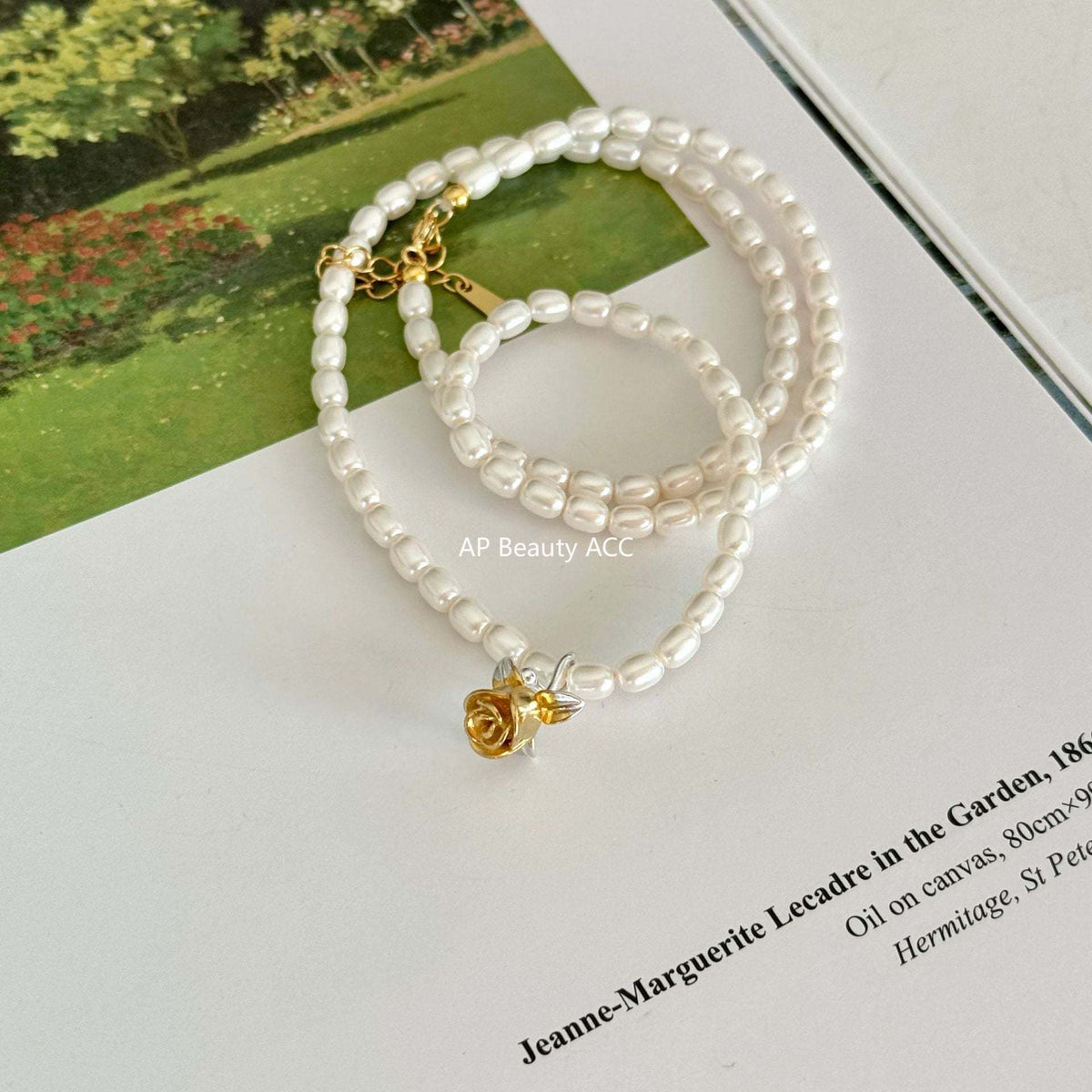 F관 - 925 실버 장미 플라워 펜던트 모조 진주 목걸이 [B917] 25.10-5