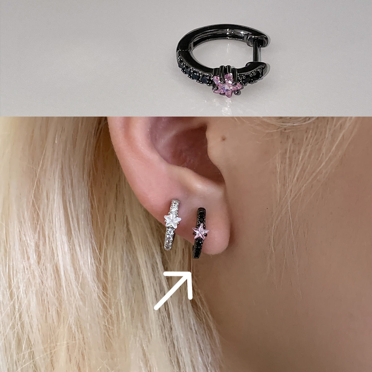 A관 - 투톤 하트 큐빅 티타늄 스틸 귀걸이 [EH-4331] 25.12-2