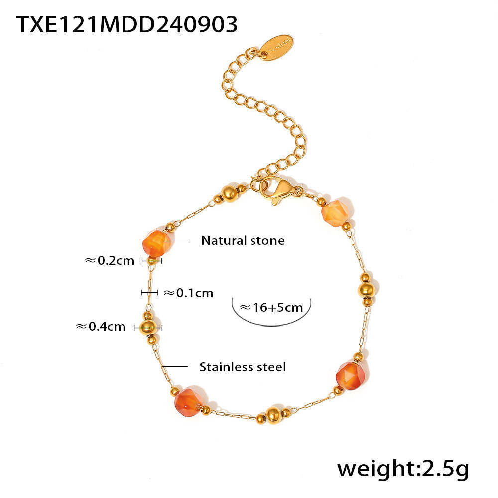 D관 - 트렌디 천연석 골드 비즈 럭셔리 스테인리스 스틸 수공 체인 러블리 팔찌 목걸이 [TXP121-TXE121] 24.09-2