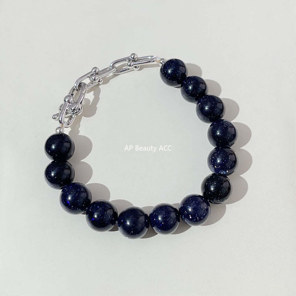 C관 - 천연석 블루 샌드스톤 고급스러운 핸드메이드 간결한 패셔너블한 팔찌 [3463-3465] 24.04-2
