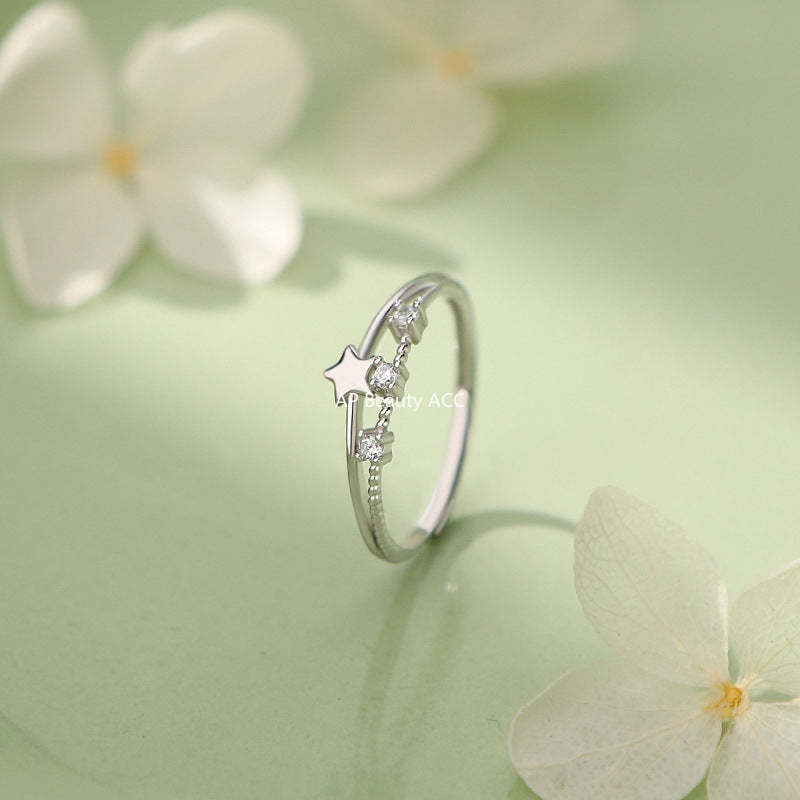 B관 - 999 실버 더블 레이어 별 큐빅 반지 [YC5053R_1] 25.09-4