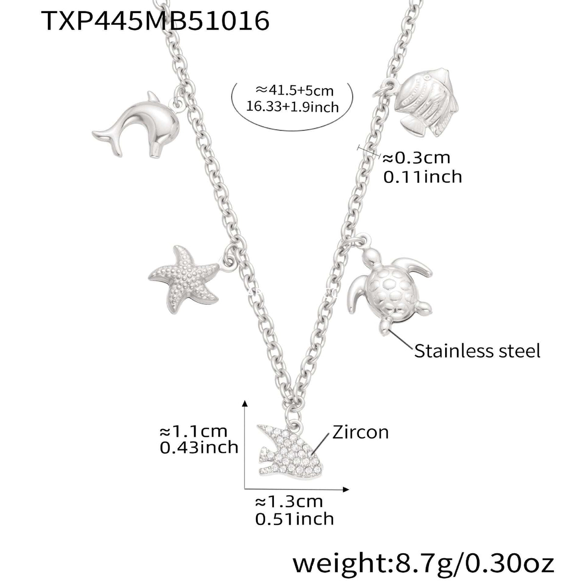 D관 - 18K 도금 스테인리스 스틸 해양생물 큐빅 펜던트 목걸이 팔찌 [TXP445] 25.10-4