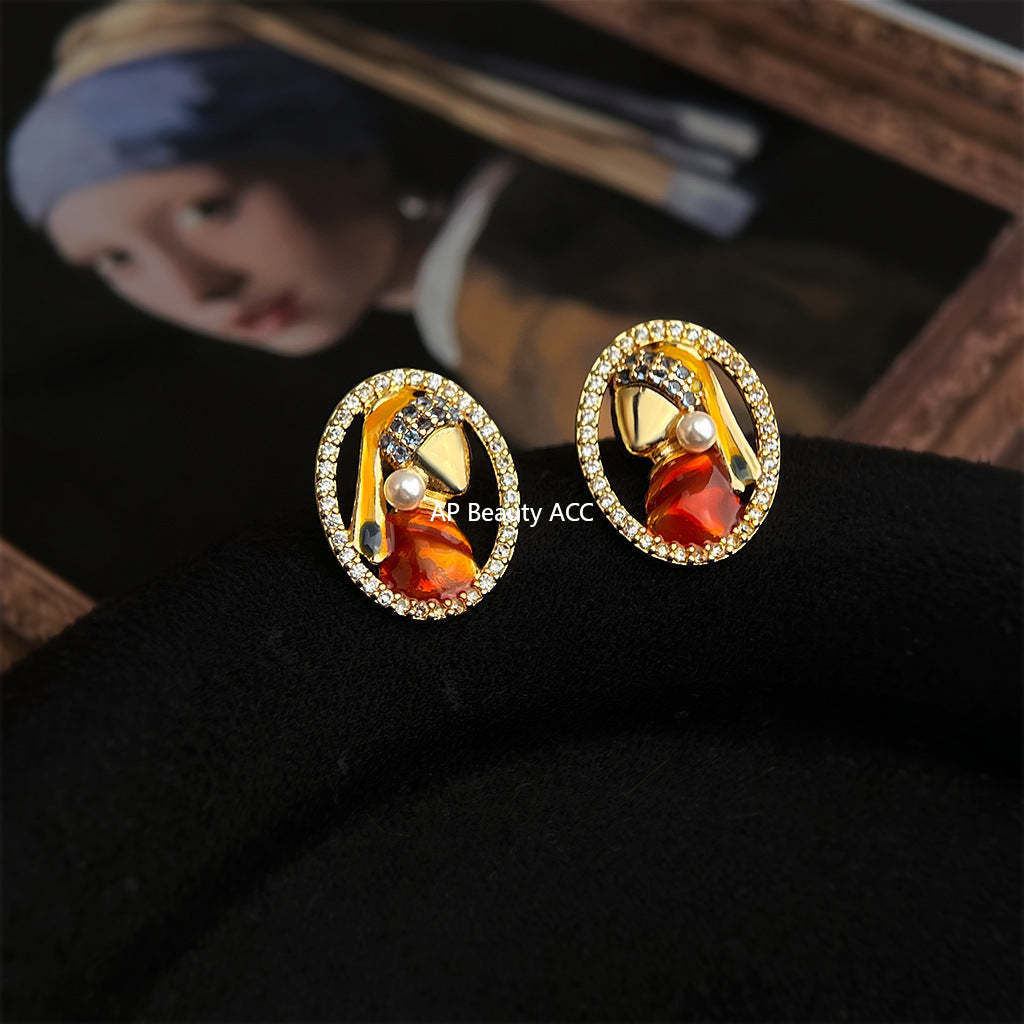 C관 - 명화 인물 큐빅 진주 925 은침 귀걸이 [7239] 25.12-3