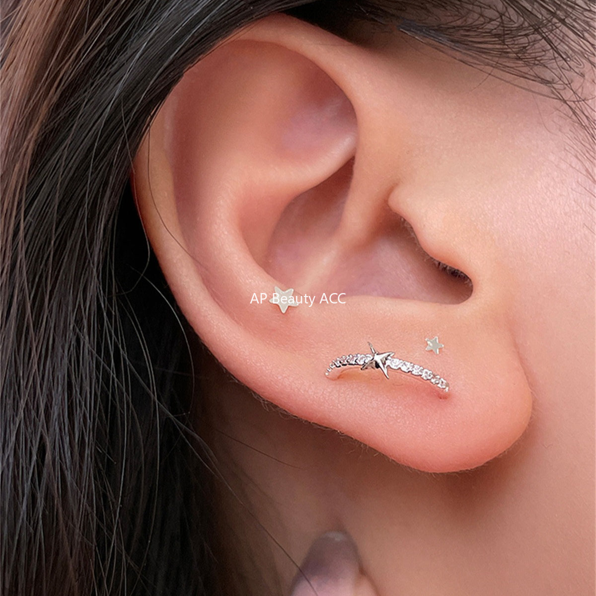 A관 - 925 실버 별 큐빅 C형 스터드 귀걸이 [EH-4129] 25.10-1
