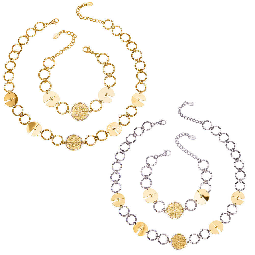 D관 - 스테인리스 스틸 이니셜 원형 펜던트 18K 도금 목걸이 팔찌 [TXP488] 25.11-4