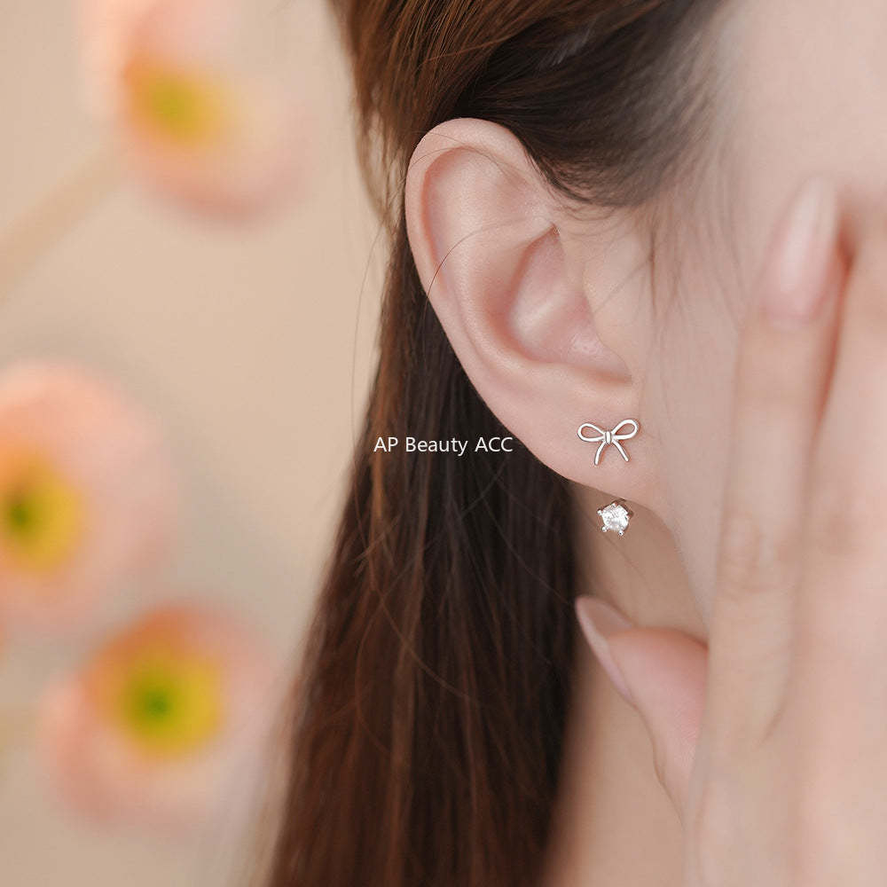 B관 - 925 실버 리본 큐빅 귀걸이 [YC2439E_1] 25.12-1