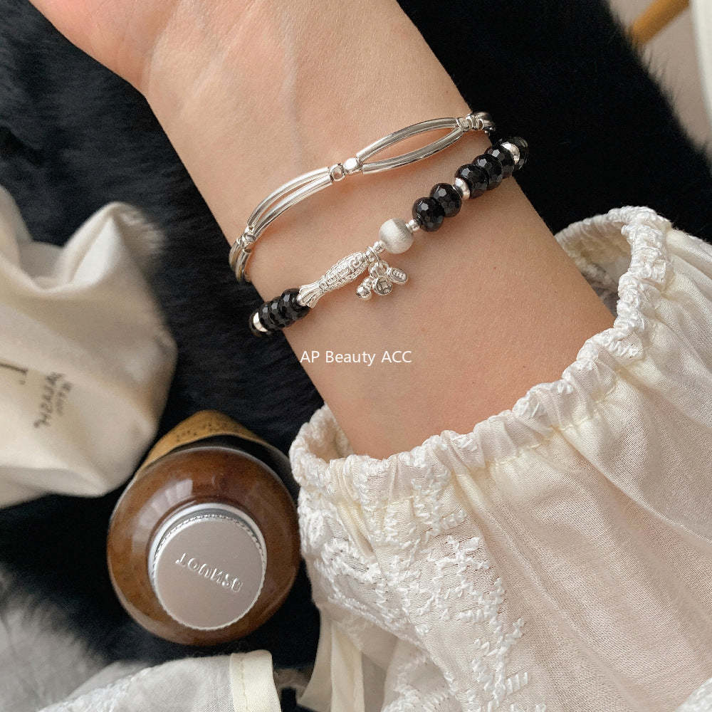 A관 - 물고기 호리병 동전 흑마노 925 실버 비즈 팔찌 [1515] 25.11-3