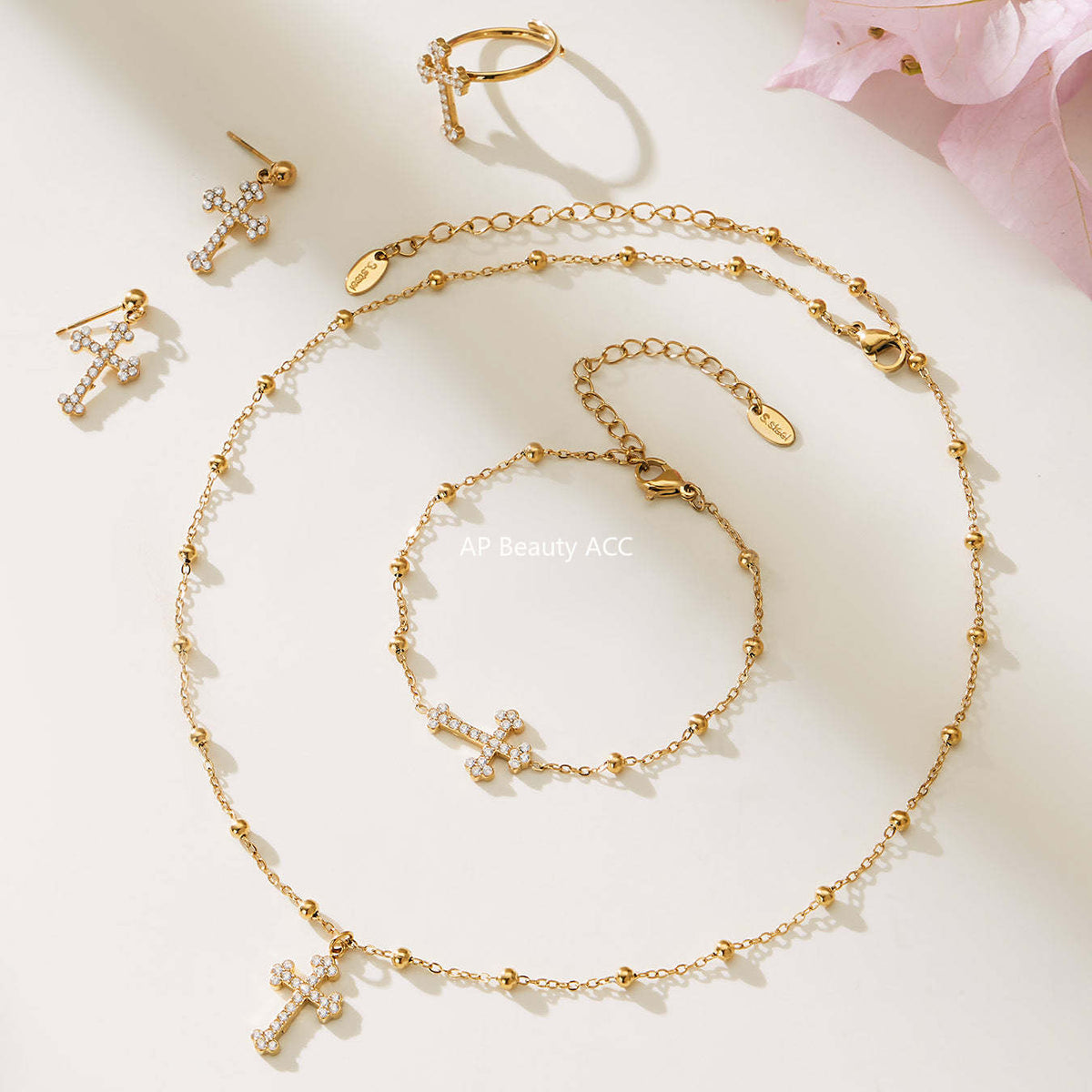 D관 - 스테인리스 스틸 십자가 큐빅 펜던트 목걸이 팔찌 귀걸이 반지 [TXP487] 25.11-4