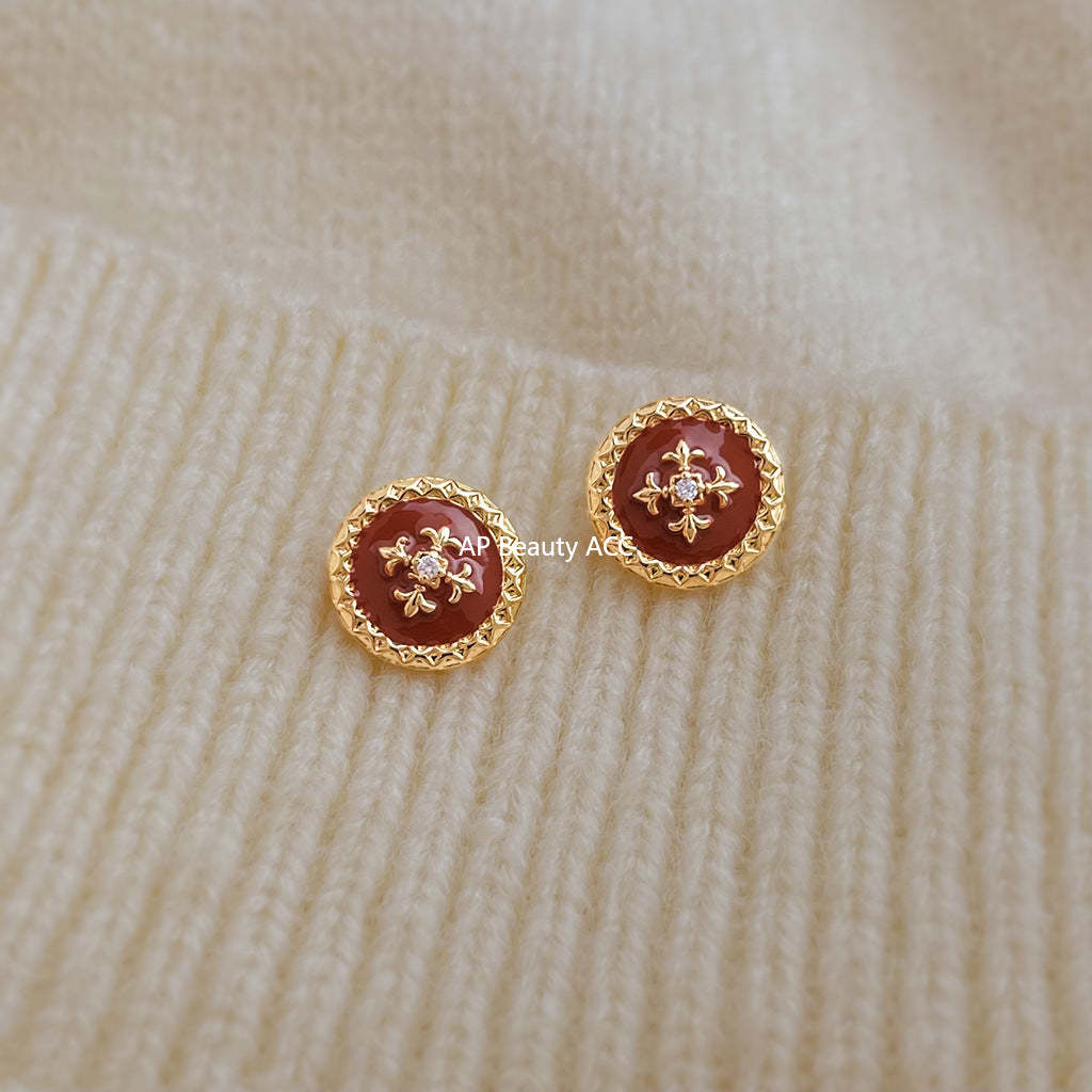 C관 - 925 은침 원형 버튼 핸드페인팅 귀걸이 [7037] 25.11-1