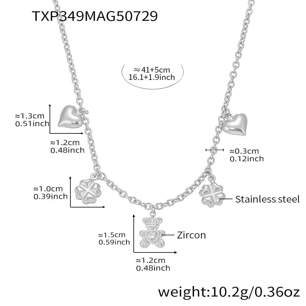 D관 - 18K 도금 곰 하트 네잎클로버 스테인리스 스틸 목걸이 팔찌 [TXP349-TXE349] 25.08-2