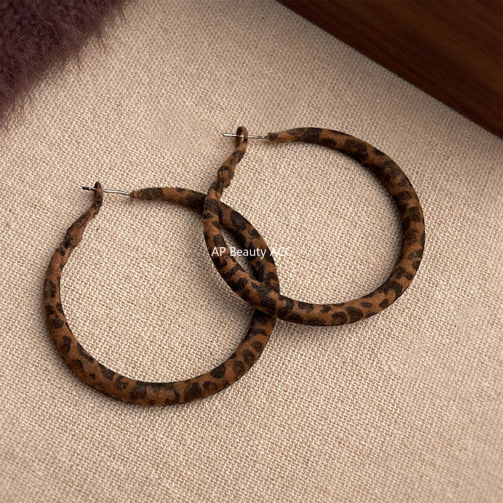 C관 - 925 은침 플록킹 벨벳 호피무늬 대형 귀걸이 [6997-7000] 25.10-5