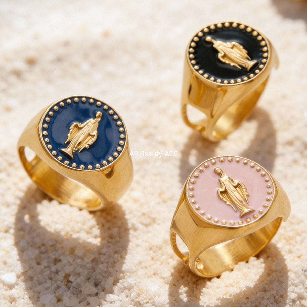 D관 - 스테인리스 스틸 18K 도금 성모마리아 오픈형 반지 [A676] 25.12-3