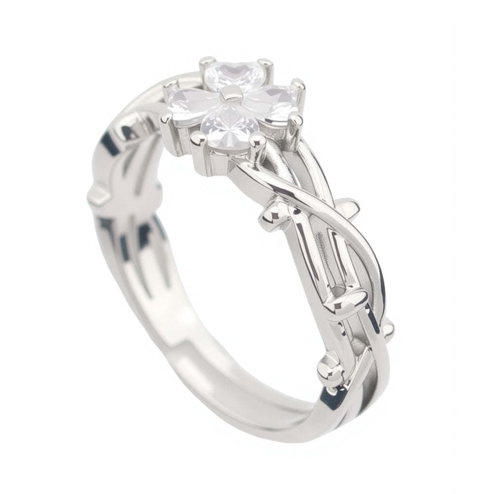 G관 - 나무가지 모양 하트 네잎클로버 큐빅 커플 반지 [J1648] 25.11-4