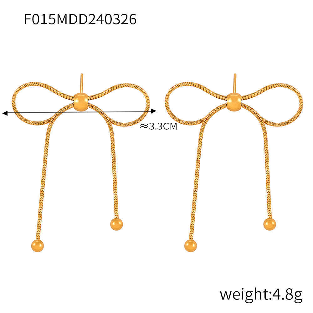 D관 - 레트로 하트 꼬임 펜던트 큐빅 리본 귀걸이 티타늄 스틸 목걸이 [F015-P022] 24.04-2